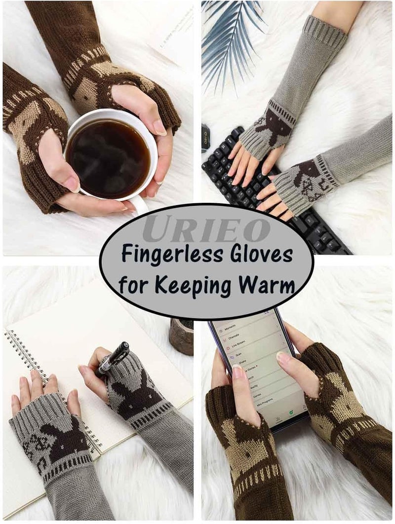 Urieo 2 Pairs Winter Arm Warmer Knit Long Fingerless Gloves Knitted Elbow Length Wrist Warmers with Thumb Hole for Women - Image 5